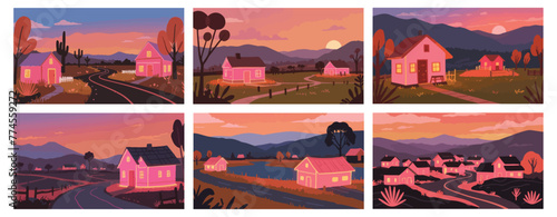 Indonesian rural or suburbs landscape. Flat illustration.