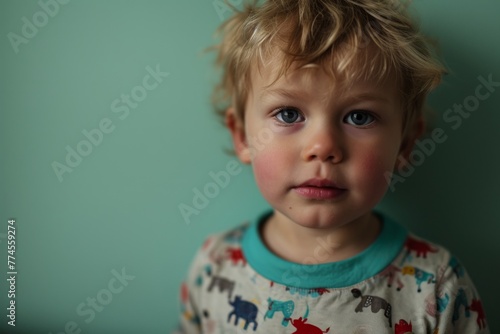 Portrait of a cute little boy with blond hair and blue eyes
