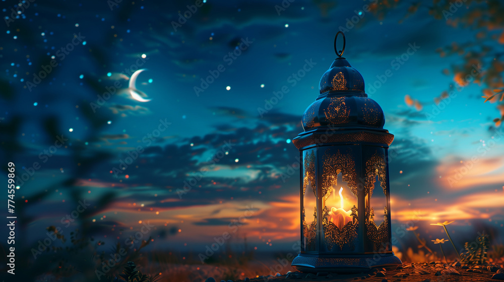 Ramadan decoration with arabic lantern and candle in the night. Ramadan decoration with arabic lantern and candle in the night.