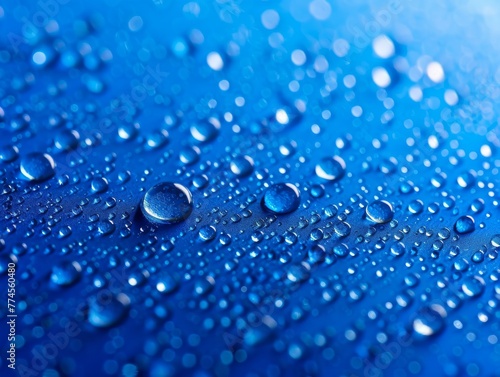 Water Droplets on Blue Surface Close Up