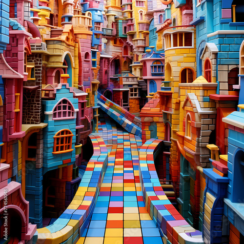 A city where the streets are made of colorful intersections © Cao