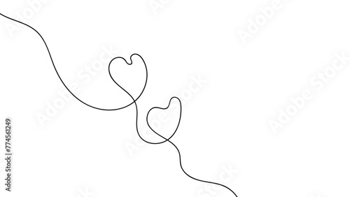 One continuous drawing of heart and color shape love sign. Thin contour and romantic symbol for greeting card , web, banner, cover. Doodle outline no background. Editable stroke. Vector illustration