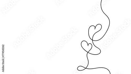 One continuous drawing of heart and color shape love sign. Thin contour and romantic symbol for greeting card , web, banner, cover. Doodle outline no background. Editable stroke. Vector illustration