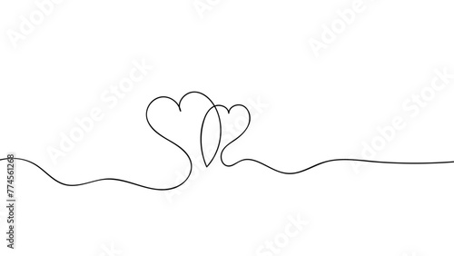 One continuous drawing of heart and color shape love sign. Thin contour and romantic symbol for greeting card , web, banner, cover. Doodle outline no background. Editable stroke. Vector illustration