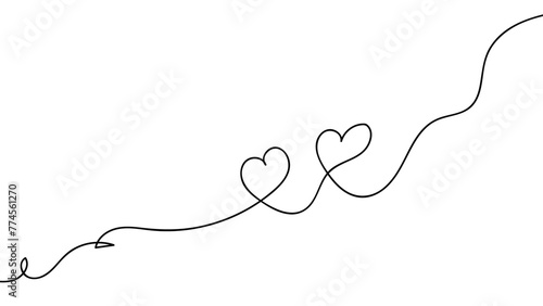 One continuous drawing of heart and color shape love sign. Thin contour and romantic symbol for greeting card , web, banner, cover. Doodle outline no background. Editable stroke. Vector illustration