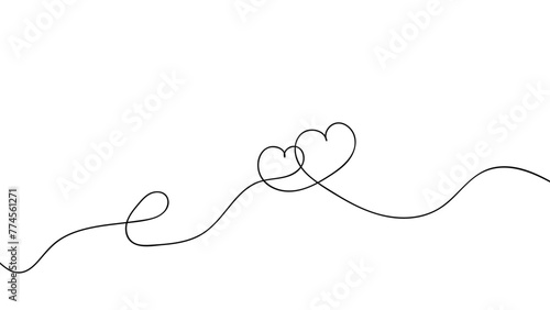 One continuous drawing of heart and color shape love sign. Thin contour and romantic symbol for greeting card , web, banner, cover. Doodle outline no background. Editable stroke. Vector illustration