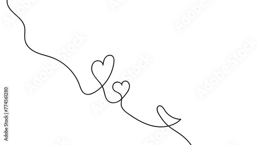One continuous drawing of heart and color shape love sign. Thin contour and romantic symbol for greeting card , web, banner, cover. Doodle outline no background. Editable stroke. Vector illustration