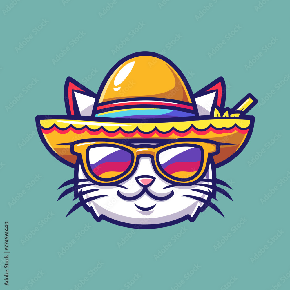 Mascot logo of a cat wearing sombrero hat and sunglasses