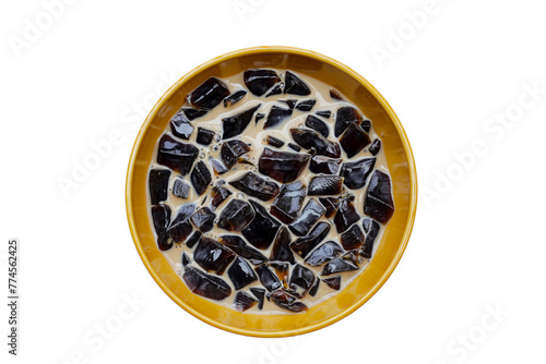 Grass jelly in milk with brown sugar, herbal dessert. Mesona chinensis photo