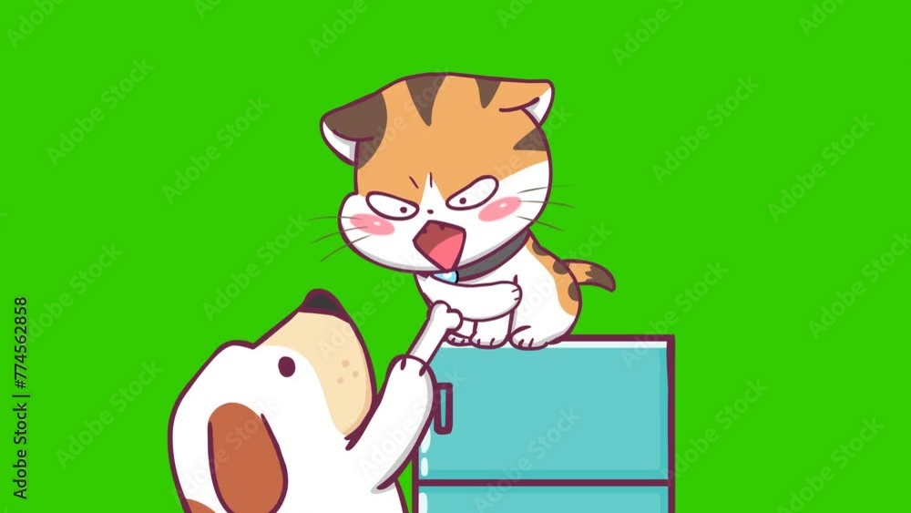 The cat is angry at the dog animation, Orange cat on green screen The cat is angry at the dog animation, Orange cat on green screen
