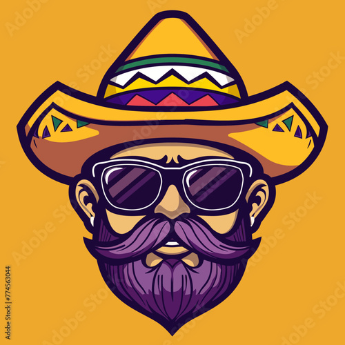 Mascot logo of a hipster wearing sombrero hat and sunglasses