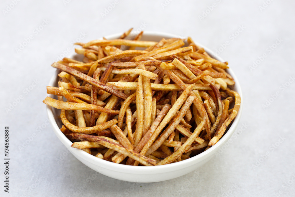 Crispy banana sticks. Fruit snack Crispy banana sticks. Fruit snack