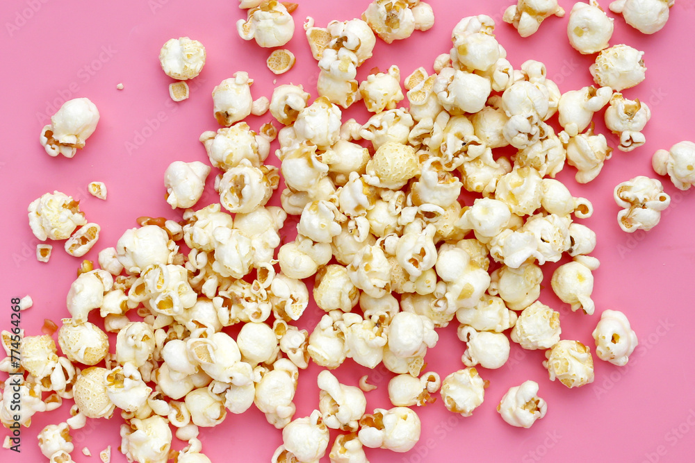 Sweet popcorn on pink background. Sweet popcorn on pink background.