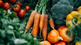 Closeup, carrot and food for health and cooking, wellness and nutrition with vegan or vegetarian meal prep. Orange vegetables, organic produce and cuisine with dinner or lunch ingredients for diet