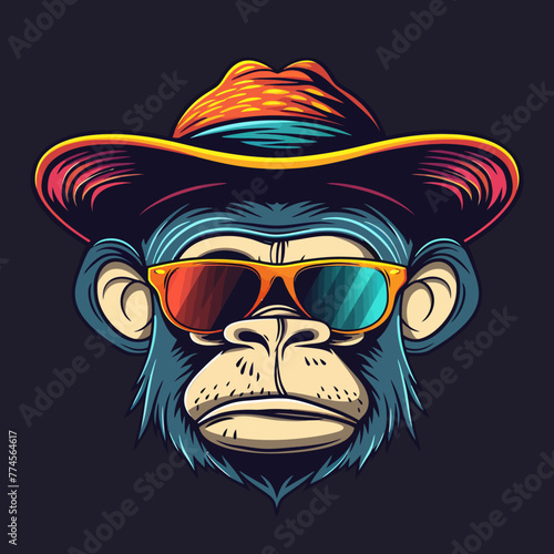Mascot logo of a monkey wearing sombrero hat and sunglasses