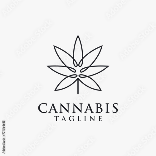 minimalist hemp / cannabis / marijuana logo icon vector template on white background with lineart style © DOMHOUZE