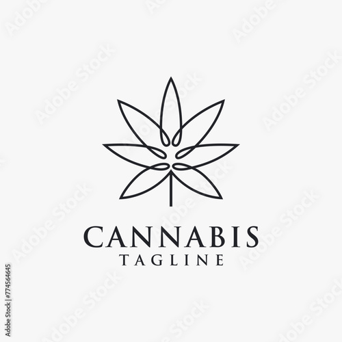 minimalist hemp / cannabis / marijuana logo icon vector template on white background with lineart style