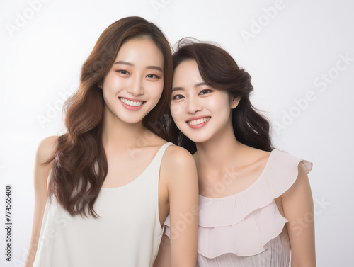 Radiant Smiles: Two Joyful Korean Women in Soft Light 