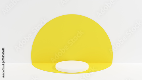3D rendering abstract white and yellow shape podium Perfect platforms for showing your beauty products on white background