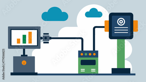 Closeup of a manufacturing machine with a digital display indicating its connection to a cloudbased system. This system allows for remote