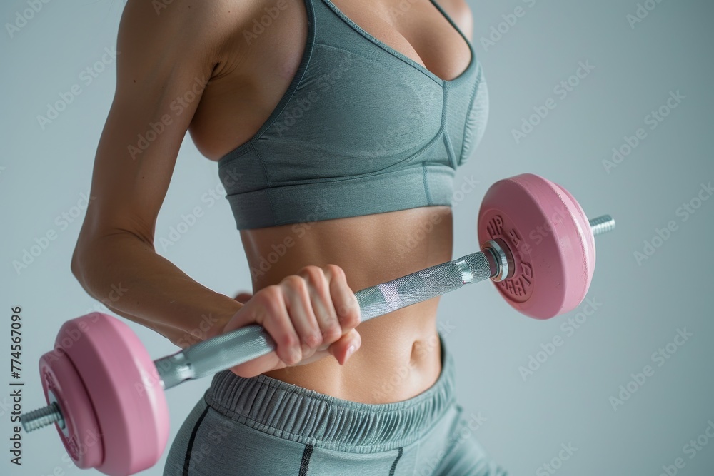 Obraz premium Woman Holding Pink Dumbbell