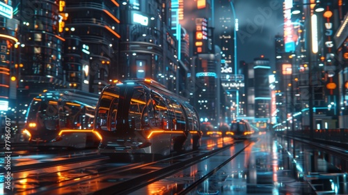 Futuristic cityscape with blockchain-powered public transport © WARIT_S