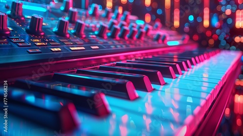 Synthesizer, Music instrument conception, futuristic background © chayantorn