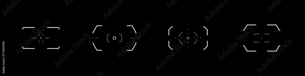 Cyberpunk style pack of futuristic design targets, aims and crosshairs. A pack of aims. A vector set of futuristic cyberpunk design elements