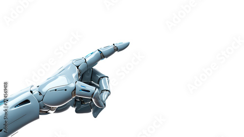 Robot hand is pointing his finger, isolated on transparent background, Concept of AI technology, digital communication, science research.