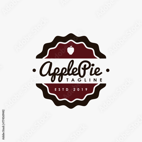 Vintage retro emblem seal badge apple pie logo vector template on white background