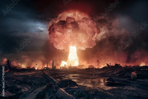 Apocalypse unleashed, massive nuclear bomb explosion, destruction photo photo