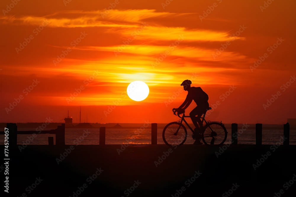 Fototapeta premium Breathtaking sunset scenery enhanced by a solitary bicycle silhouette