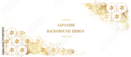 和柄, 金箔, 和, 背景, ゴールド, 金色, 花, フレーム, 和風, 水彩, 年賀状, ベクター, 雲, 金, バナー, 日本
