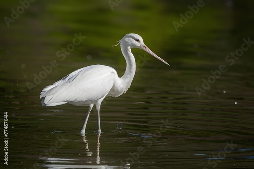 Capture White bird with long legs stands gracefully in shallow water