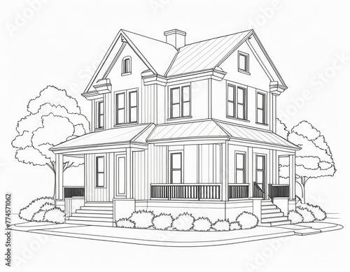 house lineart coloring page 