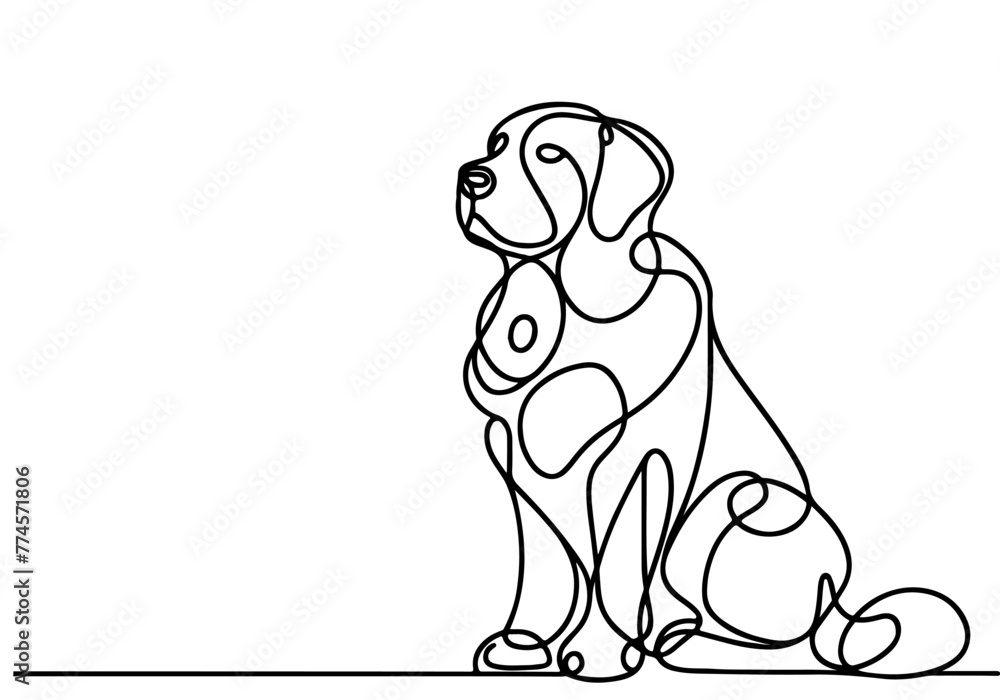 Continuous one black line drawing of dog outline doodle vector ...