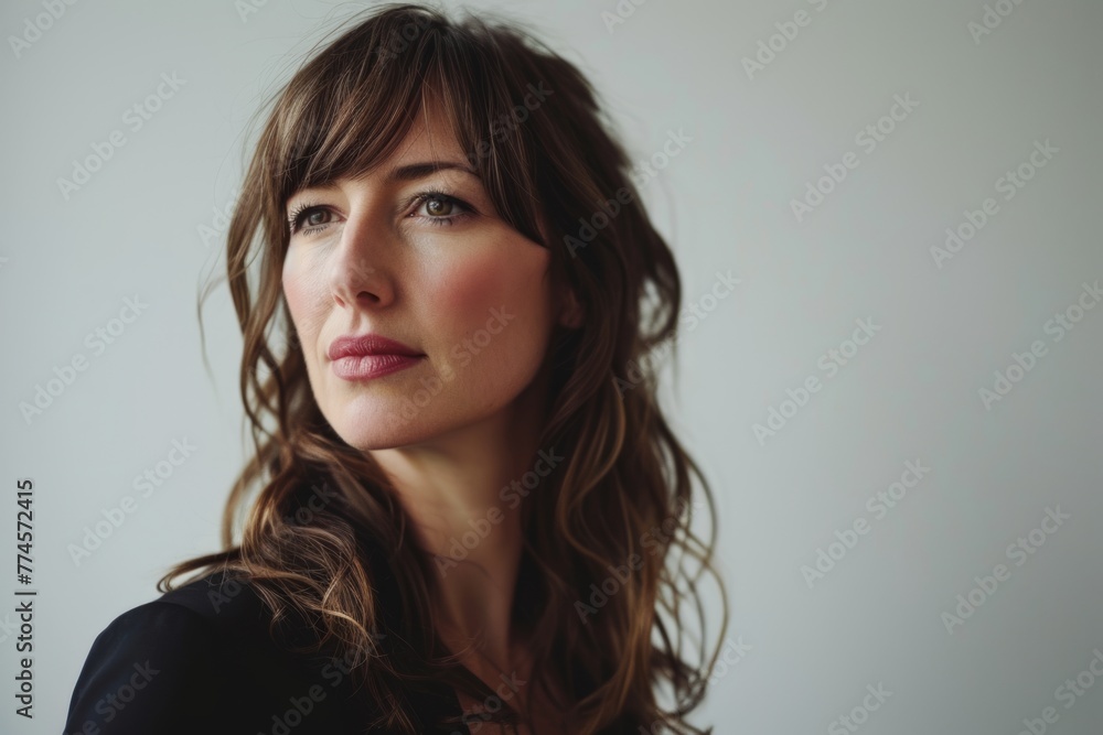 Portrait of a beautiful woman with long brown hair. Studio shot. Portrait of a beautiful woman with long brown hair. Studio shot.