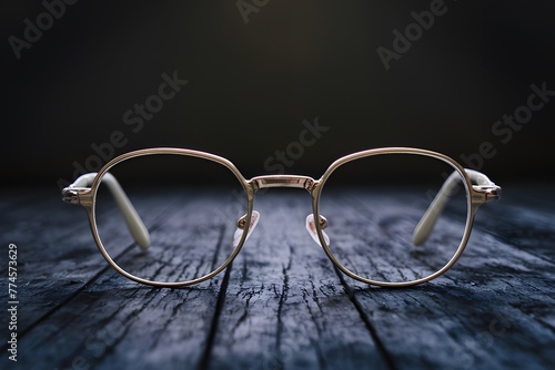 Eyeglasses on dark background, shallow depth of field photo