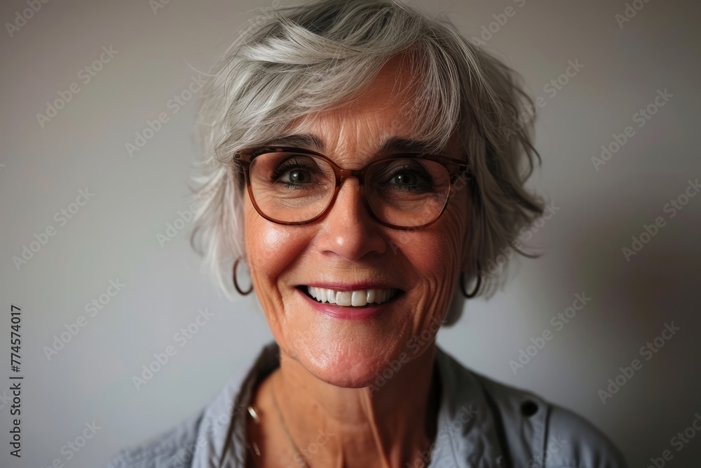 Portrait of a smiling senior woman with eyeglasses looking at camera Portrait of a smiling senior woman with eyeglasses looking at camera