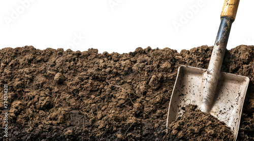 Shovel in the ground isolated on transparent background