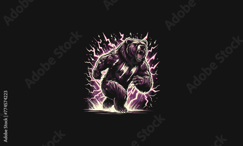 bear angry with background lightning vector artwork design