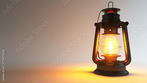 Glowing kerosene lantern on a warm toned background. photo