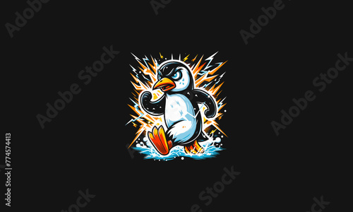 penguin angry running with lightning vector artwork design