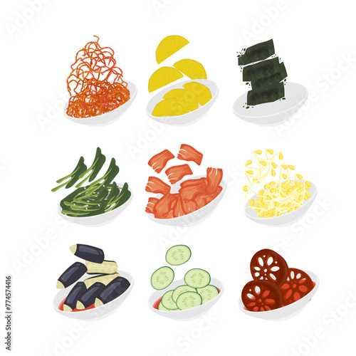 Vector Illustration logo Levitation Assorted namul korean side dish or Banchan 