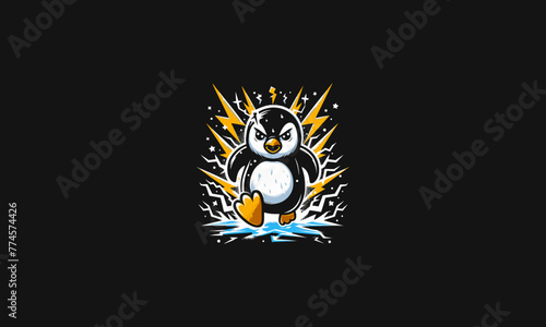 penguin angry running with lightning vector artwork design