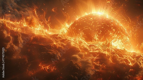 A view of a supernova explosion with its bright light and shockwave visible. Supernova destroying planet, illustration.