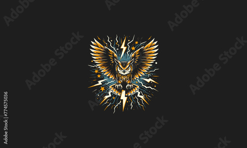 owl flying with lightning vector artwork design