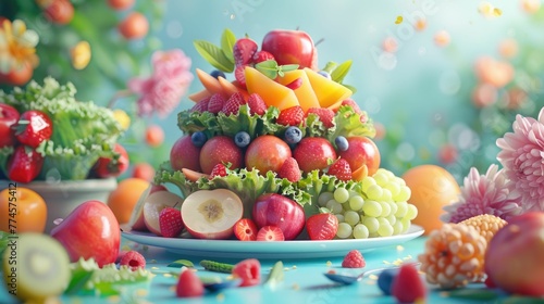 A colorful 3D animation of a GERD-friendly diet meal  emphasizing balanced nutrition and health