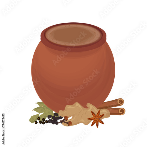 Vector illustration logo Traditional Desi kullad tea with herbs