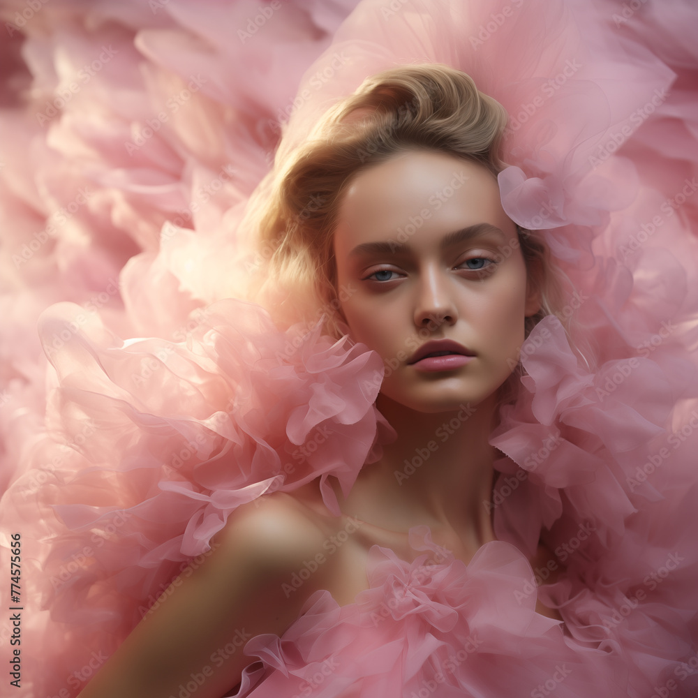 Chic portrait of a woman in a fancy dress, styled in the fashion magazine aesthetic Chic portrait of a woman in a fancy dress, styled in the fashion magazine aesthetic